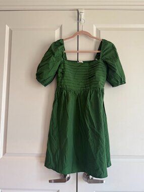 Green Puff Sleeve Mini Dress